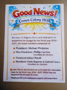 Read more about the article Good News at Crown Colony HOA: No Dues Increase for Fiscal Year 2026-2027