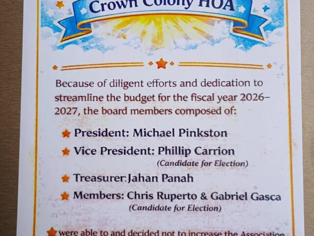 Good News at Crown Colony HOA: No Dues Increase for Fiscal Year 2026-2027