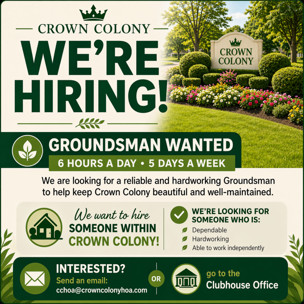 Crown Colony is looking to Hire a Groundsman!