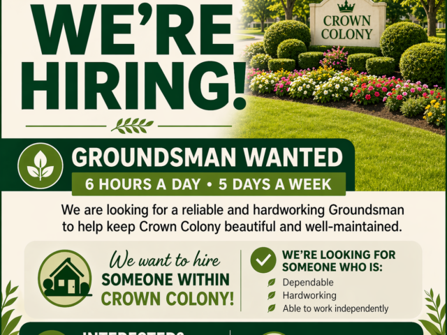 Crown Colony is looking to Hire a Groundsman!