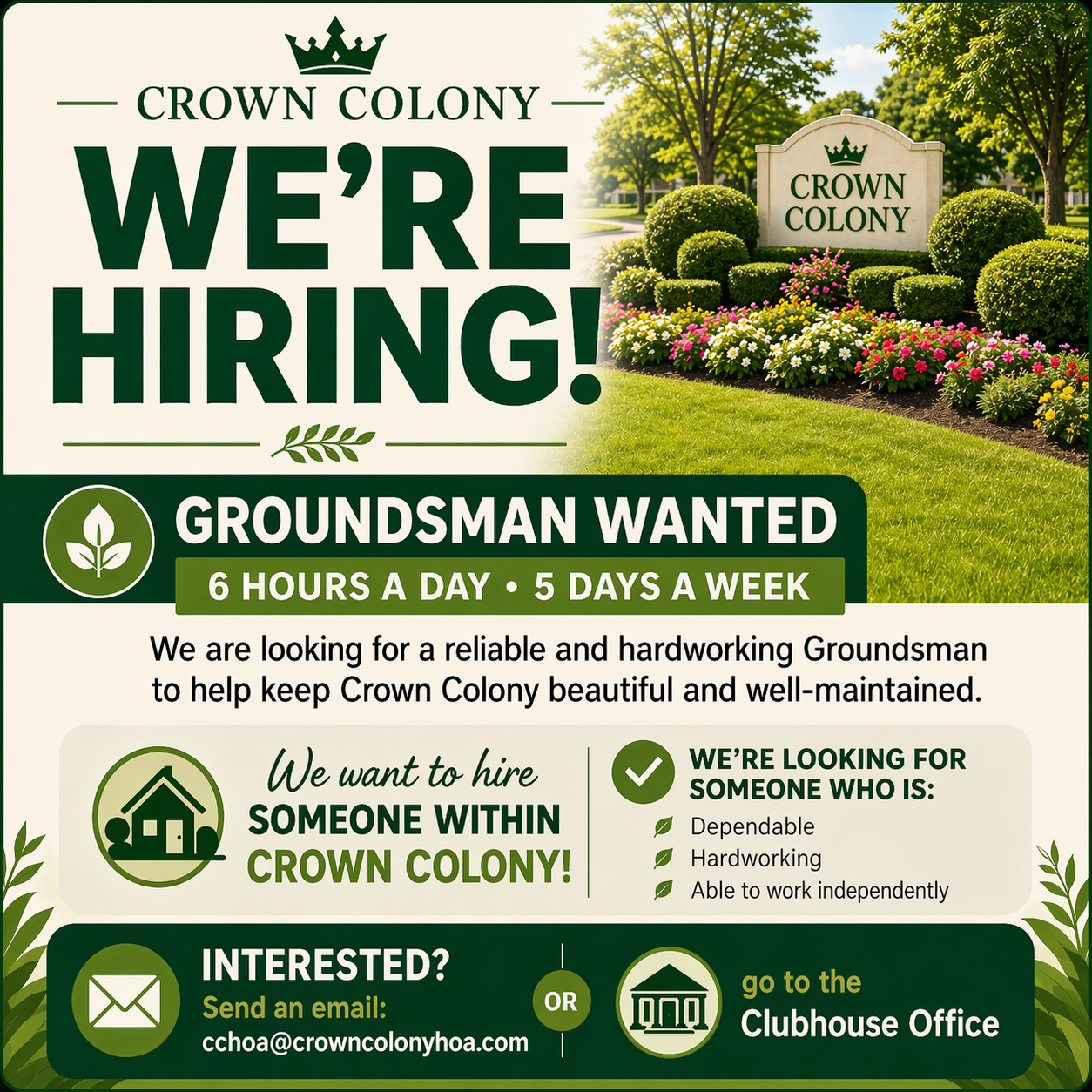 You are currently viewing Crown Colony is looking to Hire a Groundsman!
