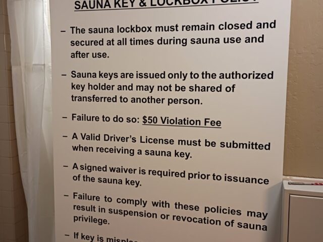 Sauna Key and Lockbox Policy Reminder