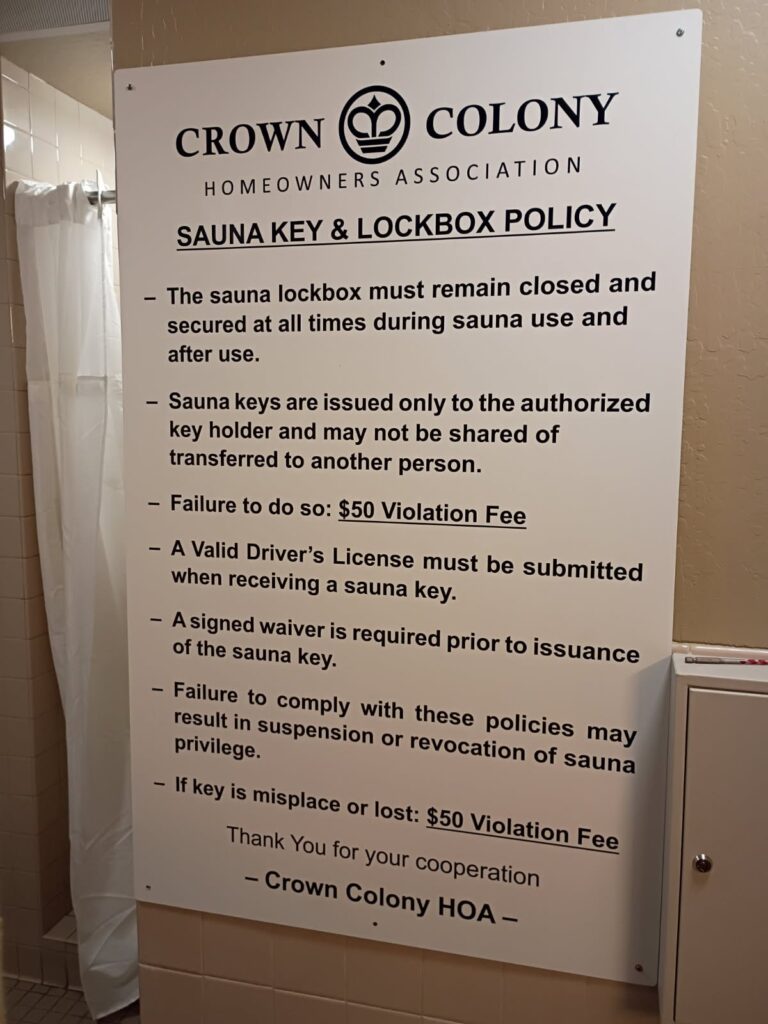 Sauna Key and Lockbox Policy Reminder