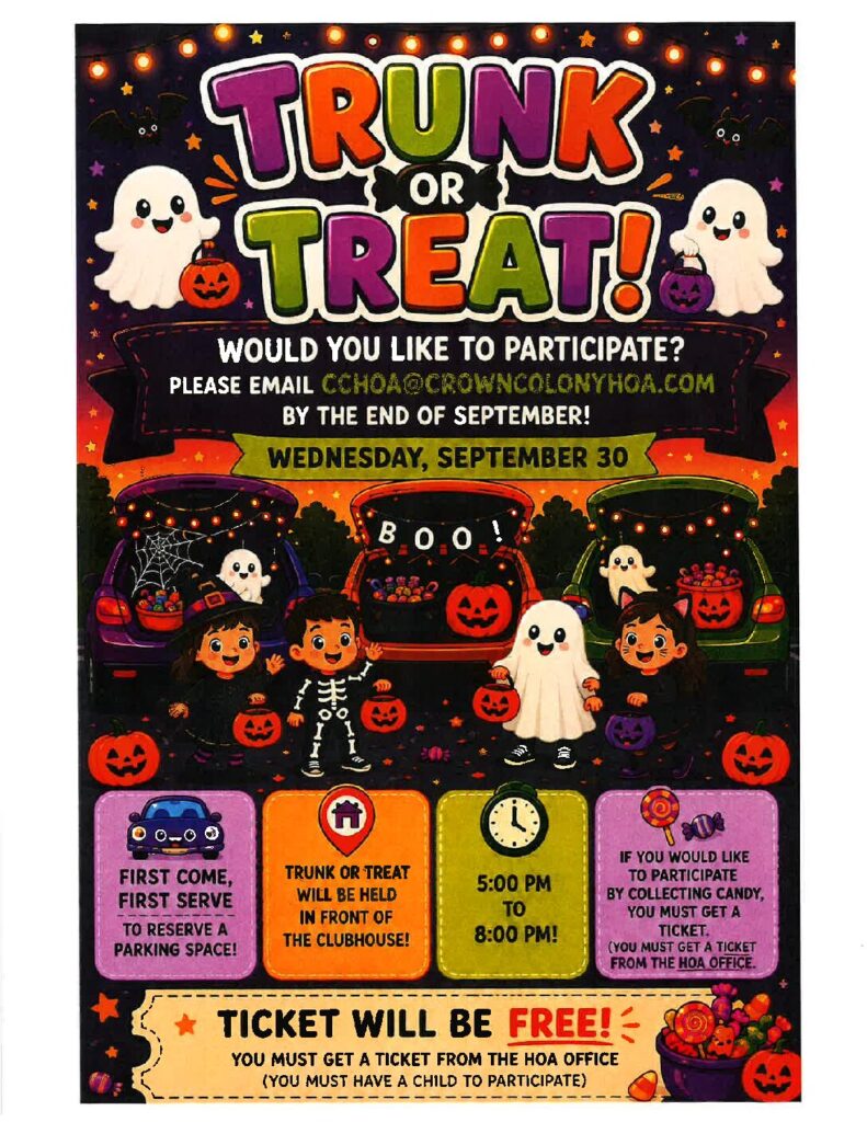 Crown Colony’s First Annual Trunk or Treat!